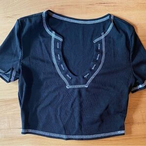 Black Crop Top with White Stitching